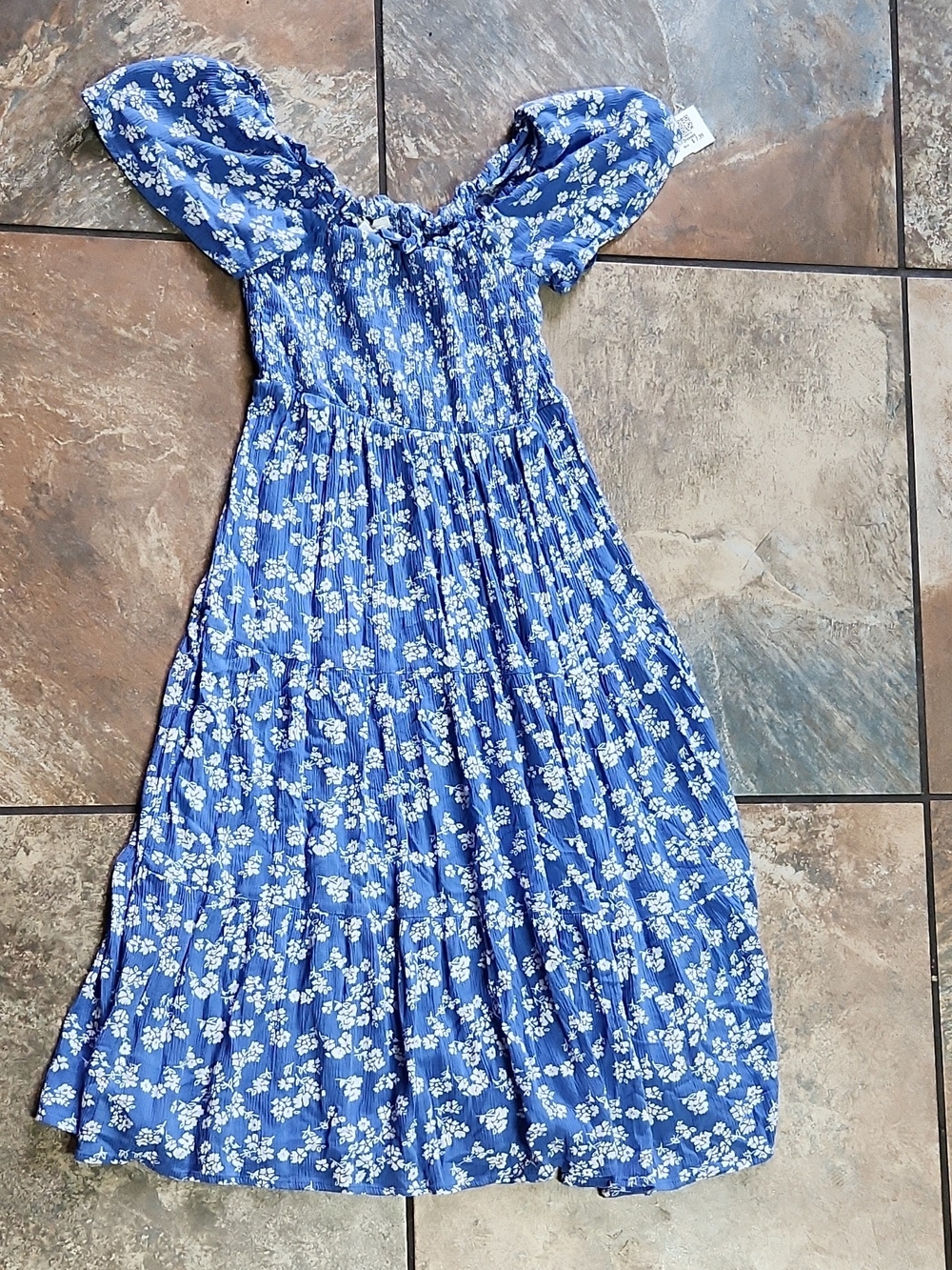 Blue Floral Smocked Off-Shoulder Mini Dress